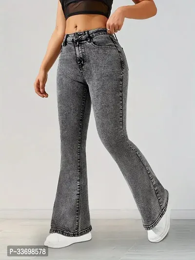 Stylish Grey Denim Solid Jeans For Women-thumb3