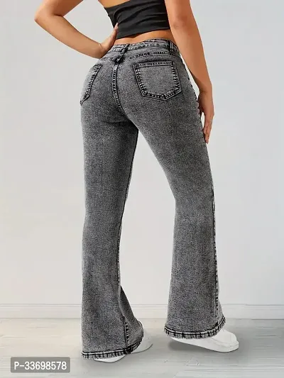 Stylish Grey Denim Solid Jeans For Women-thumb4