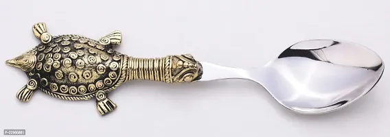 Antique Tourtoise Desgin Silver With Golden Back Spoon.-thumb0