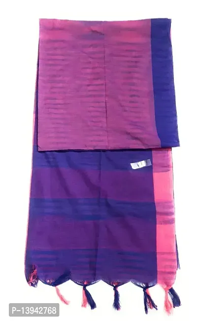 PuJoy Women's Tant Cotton Saree with Blouse Piece (Purple)-thumb4