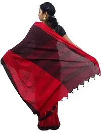PuJoy Women's Tant Cotton Saree with Blouse Piece (Pujoy05112018_Maroon)-thumb1