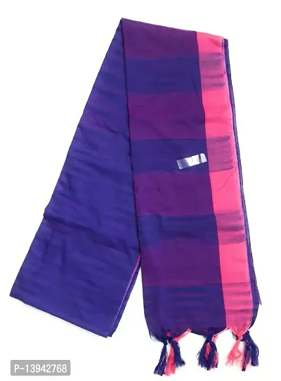 PuJoy Women's Tant Cotton Saree with Blouse Piece (Purple)-thumb3