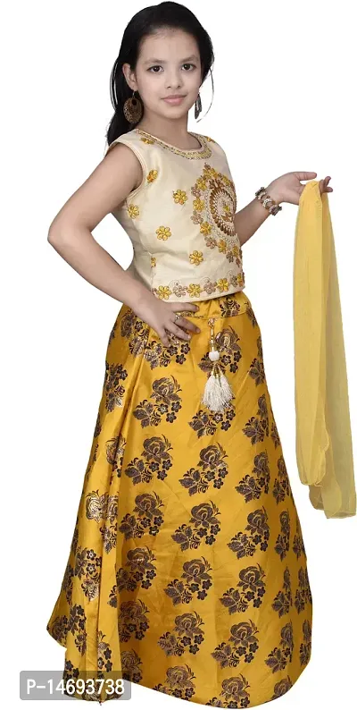 Alluring Yellow Brocade  Lehenga Cholis For Girls-thumb2