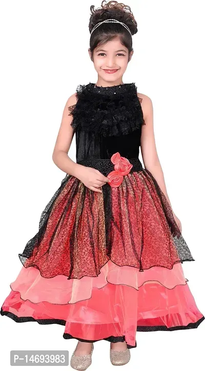 Fabulous Peach Net  Fit And Flare Dress For Girls-thumb0