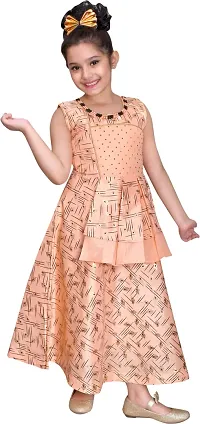 Fabulous Peach Silk Blend  Fit And Flare Dress For Girls-thumb1