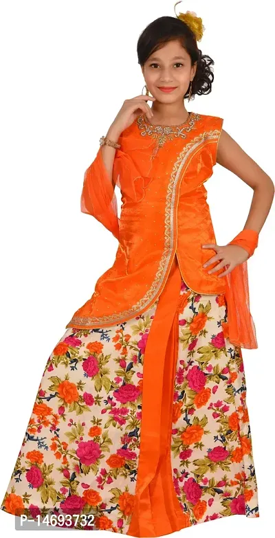 Alluring Orange Silk Blend  Lehenga Cholis For Girls