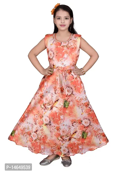 Girls Silk Blend Floral Frock Gown Partywear Dress-thumb0