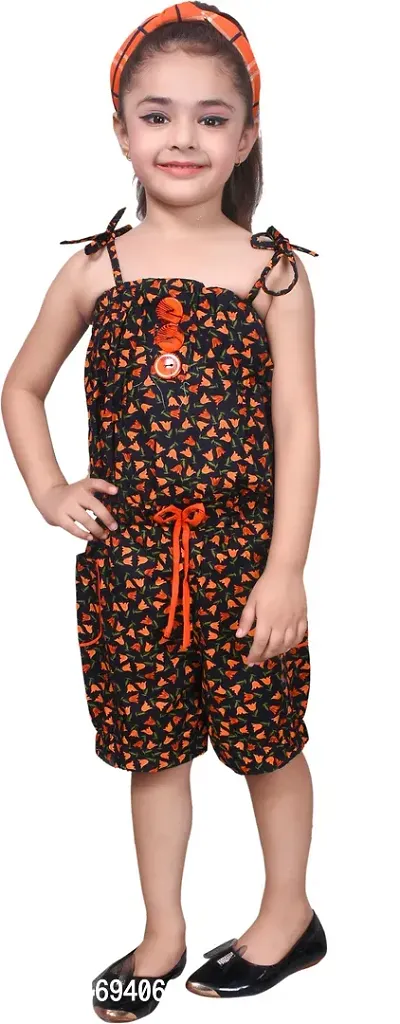 Fabulous Orange Cotton Blend  Capri Jumpsuit For Girls-thumb4