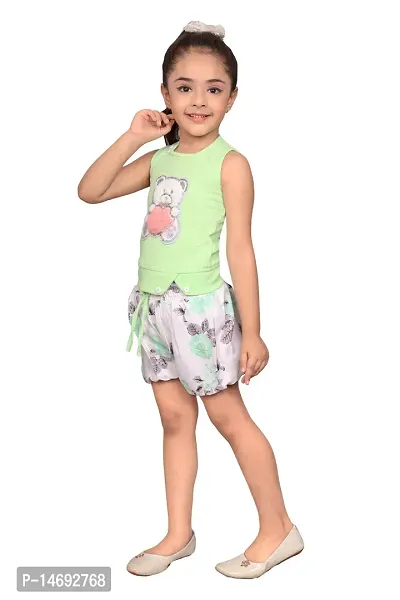 Fabulous Green Cotton Blend Embellished Top With Bottom For Girls-thumb2