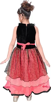 Fabulous Peach Net  Fit And Flare Dress For Girls-thumb1