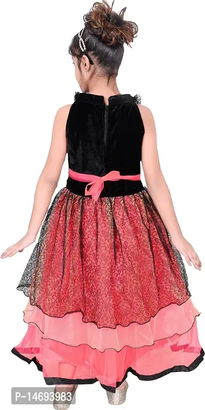 Fabulous Peach Net  Fit And Flare Dress For Girls-thumb2