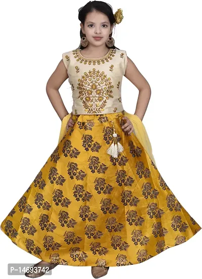 Alluring Yellow Brocade  Lehenga Cholis For Girls