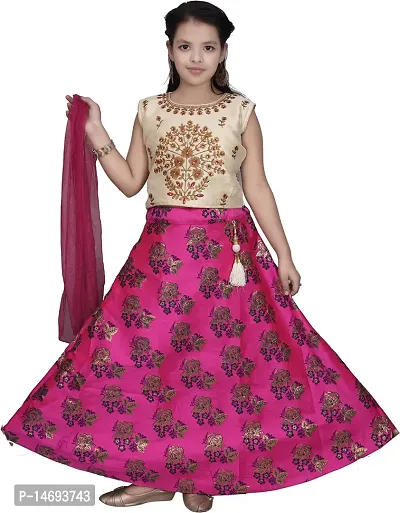 Alluring Pink Brocade  Lehenga Cholis For Girls