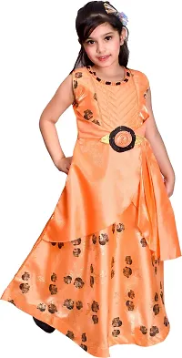 Fabulous Peach Silk Blend  Fit And Flare Dress For Girls-thumb1