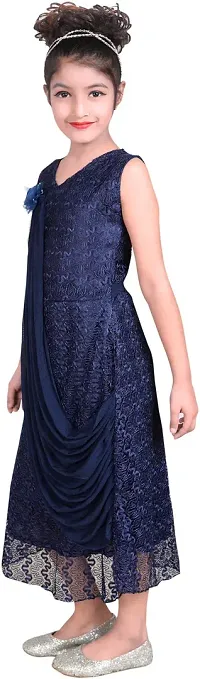 Navy Blue Net  Maxi Dress for Girls-thumb3