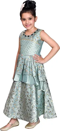 Fabulous Green Silk Blend  Fit And Flare Dress For Girls-thumb1