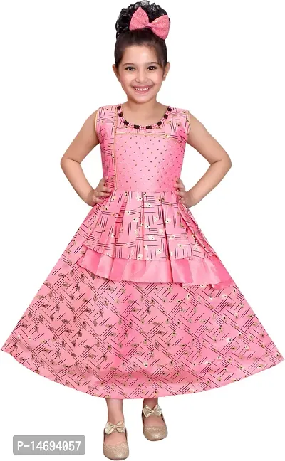 Fabulous Pink Silk Blend  Fit And Flare Dress For Girls-thumb0