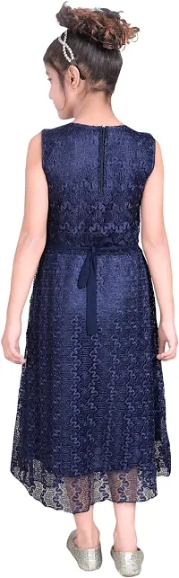 Navy Blue Net  Maxi Dress for Girls-thumb1