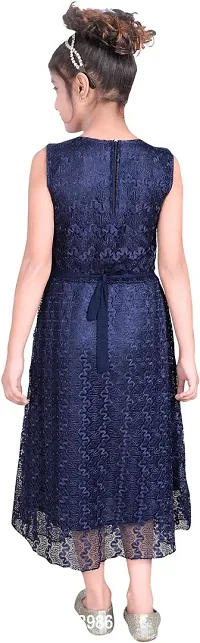 Navy Blue Net  Maxi Dress for Girls-thumb2