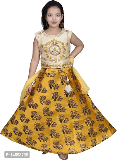 Alluring Yellow Brocade  Lehenga Cholis For Girls