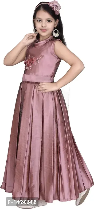 Fabulous Peach Silk Blend  Fit And Flare Dress For Girls-thumb3