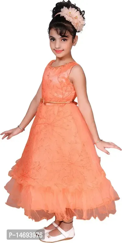 Fabulous Peach Net  Fit And Flare Dress For Girls-thumb3