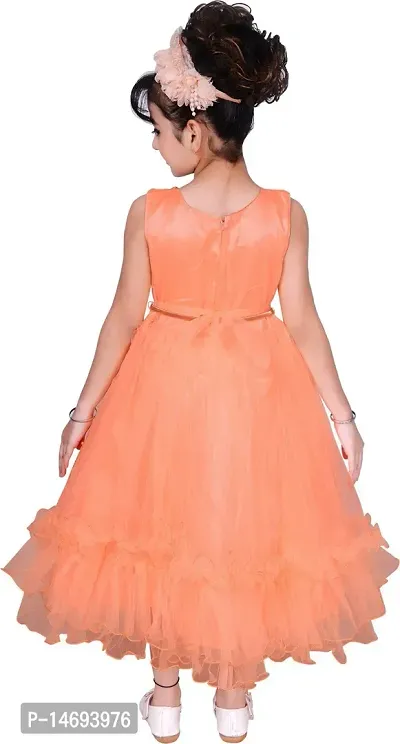 Fabulous Peach Net  Fit And Flare Dress For Girls-thumb2