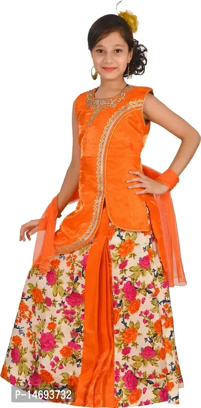 Alluring Orange Silk Blend  Lehenga Cholis For Girls-thumb2