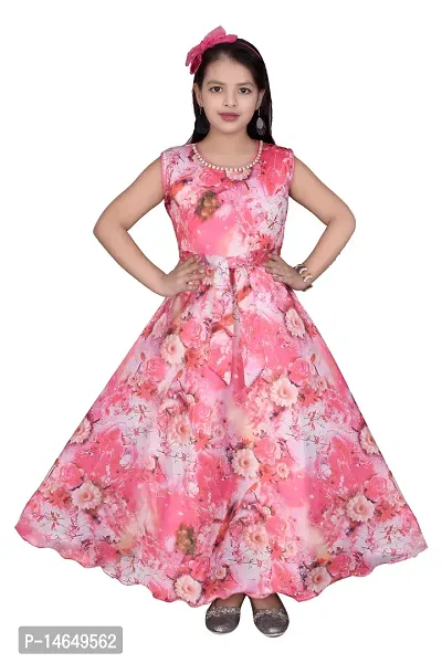 Girls Silk Blend Floral Frock Gown Partywear Dress