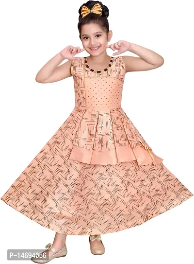 Fabulous Peach Silk Blend  Fit And Flare Dress For Girls-thumb0