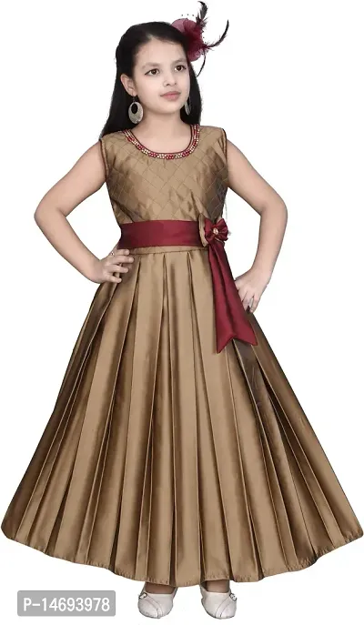 Fabulous Golden Silk Blend  Fit And Flare Dress For Girls