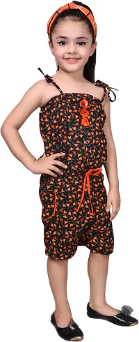 Fabulous Orange Cotton Blend  Capri Jumpsuit For Girls-thumb2