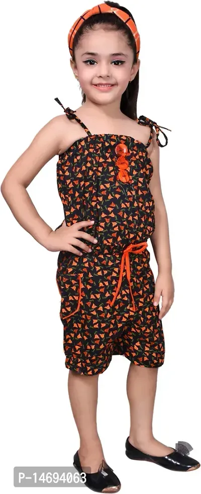 Fabulous Orange Cotton Blend  Capri Jumpsuit For Girls-thumb3