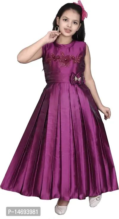 Fabulous Purple Silk Blend  Fit And Flare Dress For Girls-thumb0