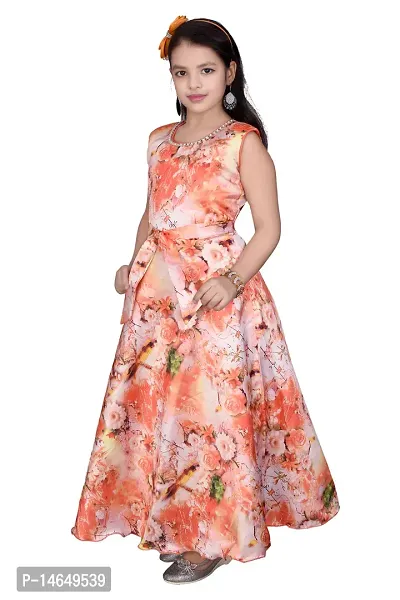 Girls Silk Blend Floral Frock Gown Partywear Dress-thumb3