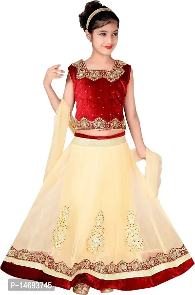 Alluring Beige Net  Lehenga Cholis For Girls-thumb0