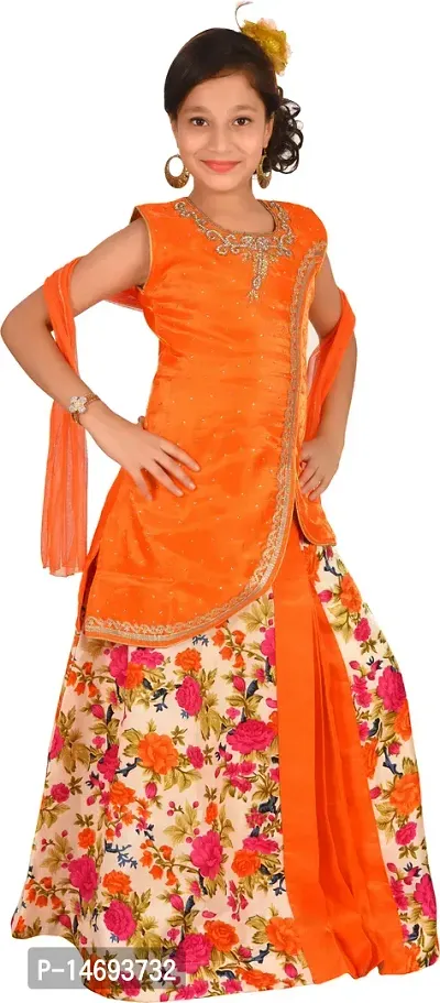Alluring Orange Silk Blend  Lehenga Cholis For Girls-thumb3