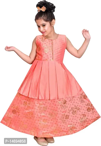 Fabulous Pink Silk Blend  Fit And Flare Dress For Girls-thumb0