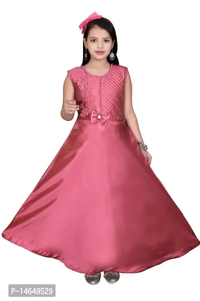 Girls Silk Blend Solid Frock Gown Partywear Dress-thumb0