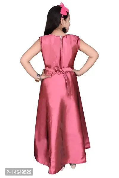 Girls Silk Blend Solid Frock Gown Partywear Dress-thumb3