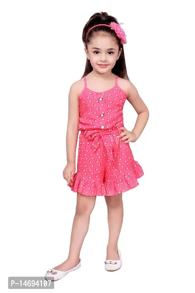 Fabulous Pink Rayon  Capri Jumpsuit For Girls