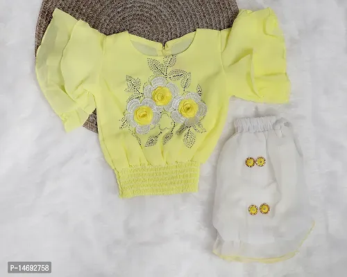 Fabulous Yellow Cotton Embellished Top With Bottom For Girls-thumb0