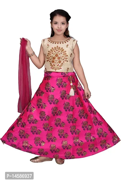 Alluring Pink Brocade  Lehenga Cholis For Girls