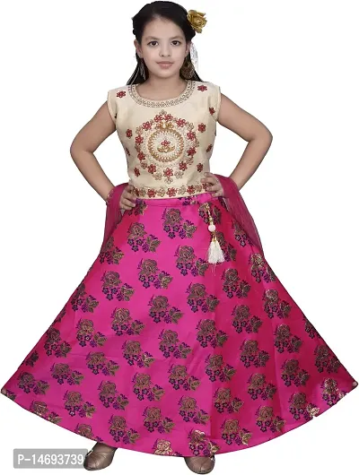 Alluring Pink Brocade  Lehenga Cholis For Girls