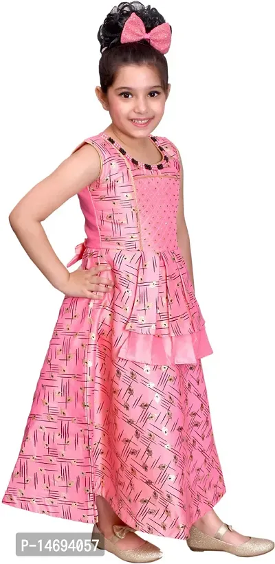 Fabulous Pink Silk Blend  Fit And Flare Dress For Girls-thumb3