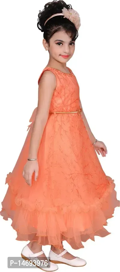 Fabulous Peach Net  Fit And Flare Dress For Girls-thumb4