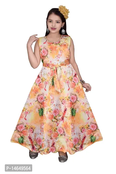 Girls Silk Blend Floral Frock Gown Partywear Dress