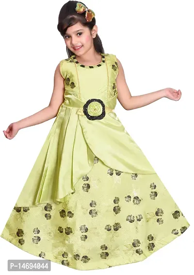 Fabulous Green Silk Blend  Fit And Flare Dress For Girls