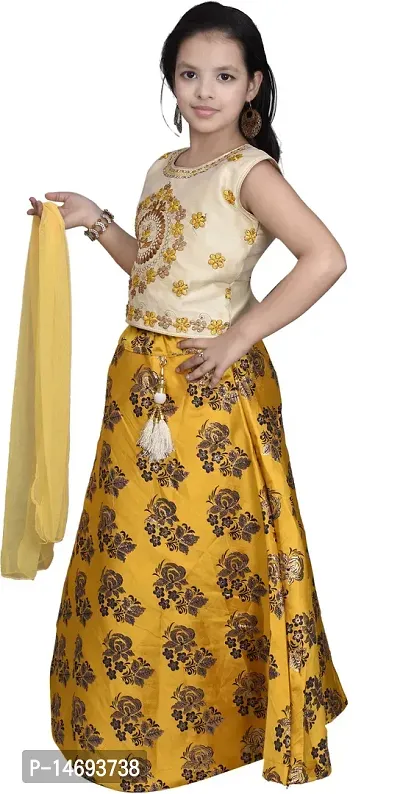 Alluring Yellow Brocade  Lehenga Cholis For Girls-thumb3