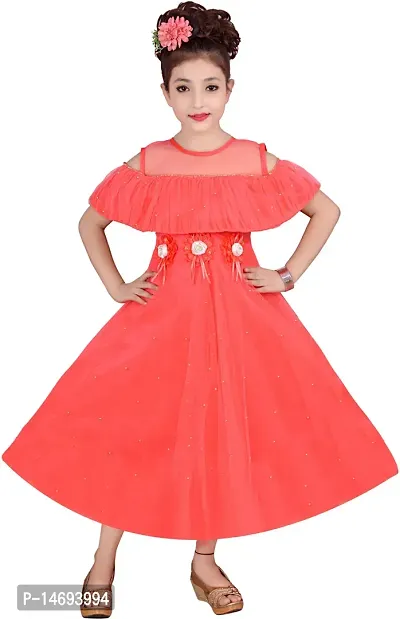 Fabulous Peach Net  Frocks For Girls-thumb0